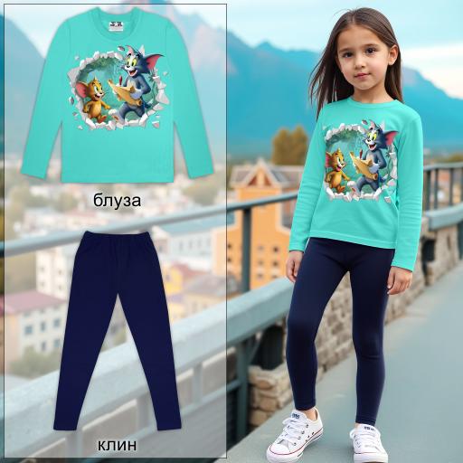 Комплект тънък 2 части (б/к) Том и Джери в мента