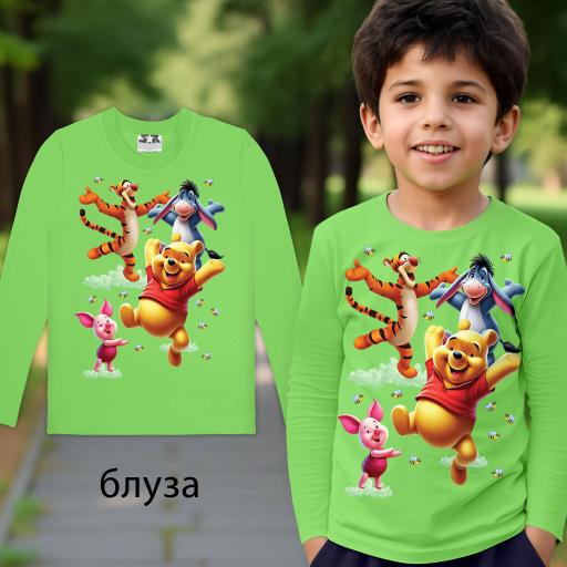 Блуза тънка Мечо Пух и приятели в зелено