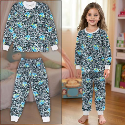 Пижама ягуар с цветя в синьо