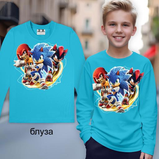 Блуза тънка Супер Соник и приятели в наситеносиньо