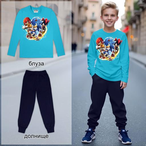 Комплект тънък 2 части (б/д) Супер Соник в наситеносиньо