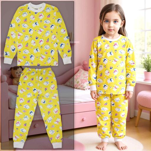 Пижама с котета в жълто