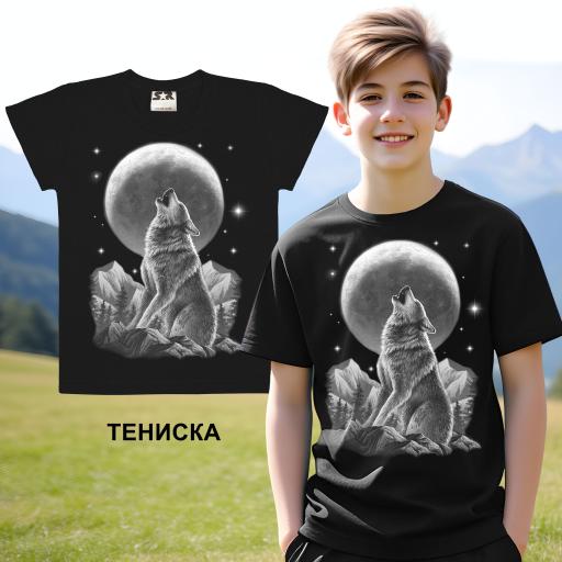 Тениска с вълк 1 в черно