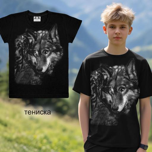 Тениска с вълк 2 в черно