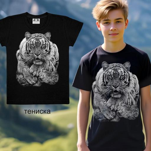 Тениска с тигър в тъмносиньо