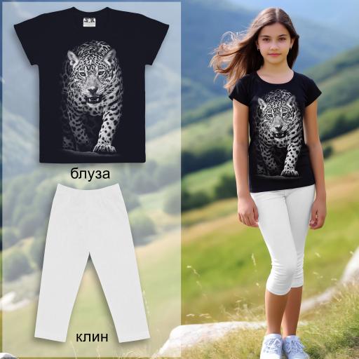 Комбинация 2 части (б/к) леопард в черно/бяло