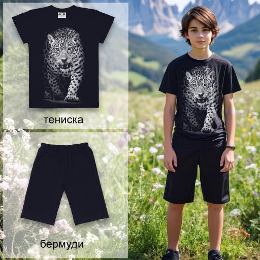 Комбинация 2 части (т/б) леопард в черно