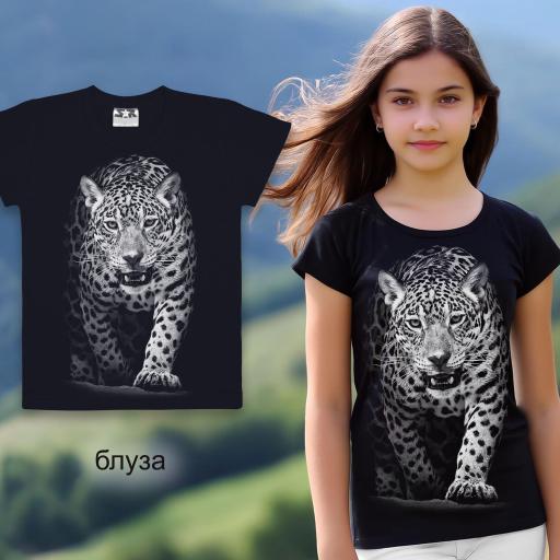 Блуза с къс ръкав леопард в черно