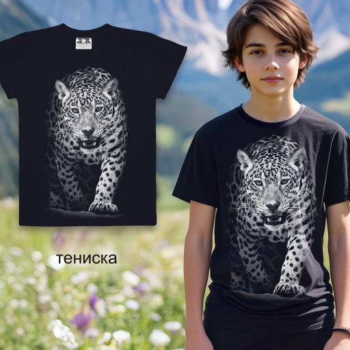 Тениска с леопард в черно