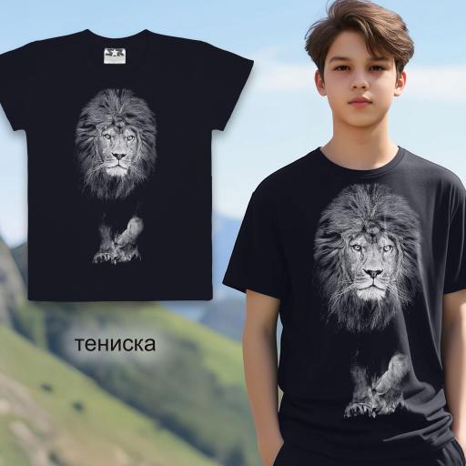 Тениска къс ръкав лъв в черно