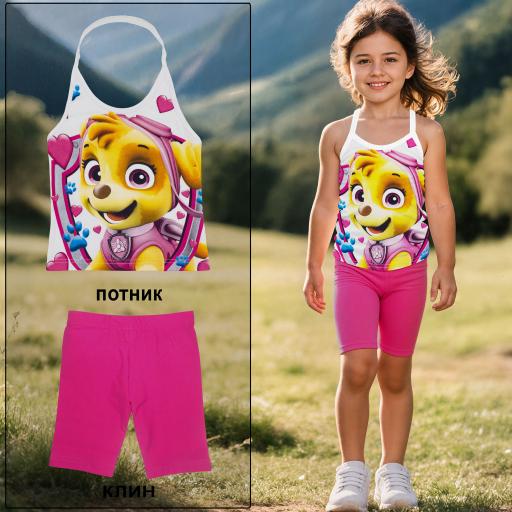 Летен комплект със Скай – бяло потниче и цикламено клинче за момиче