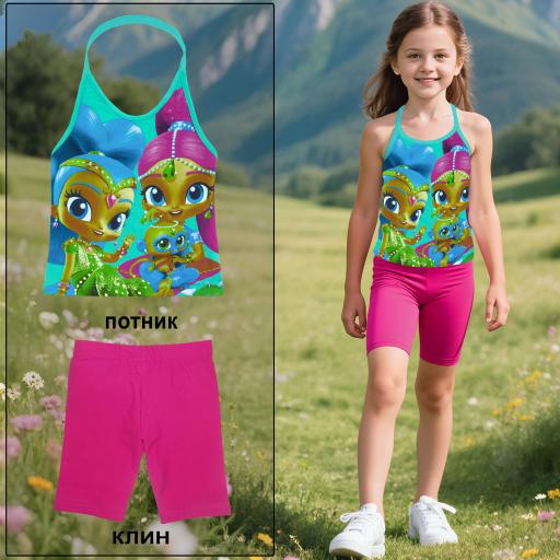 Детски комплект с ментов потник и виолетов клин