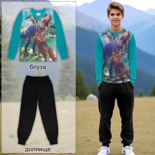 Комплект тънък 2 части (б/д) Динозаври морскосиньо (диг. печат)