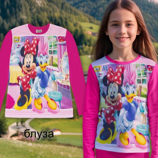Блуза тънка Мини Маус в циклама (диг. печат)