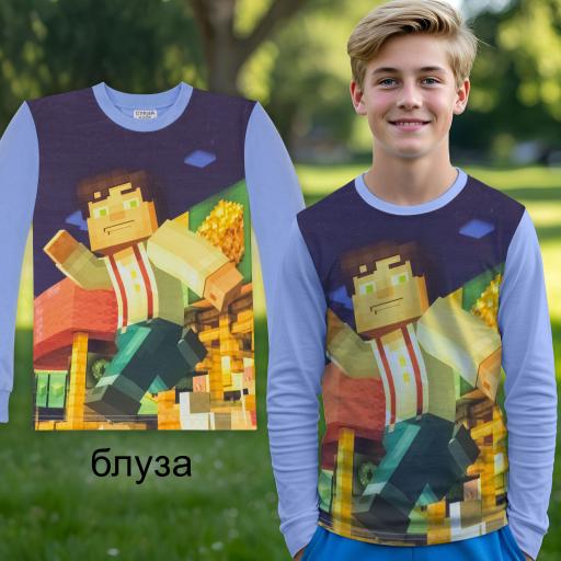 Блуза тънка Майнкрафт 2 в синьо (диг. печат)