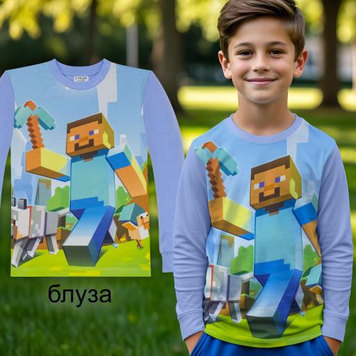 Блуза тънка Майнкрафт 1в синьо (диг. печат)