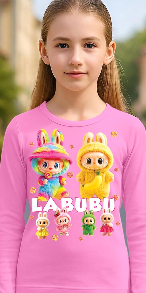Едноцветна блуза в розово с Labubu дизайн