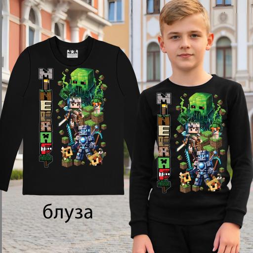 „Детска Minecraft блуза – черна, удобна и стилна“
