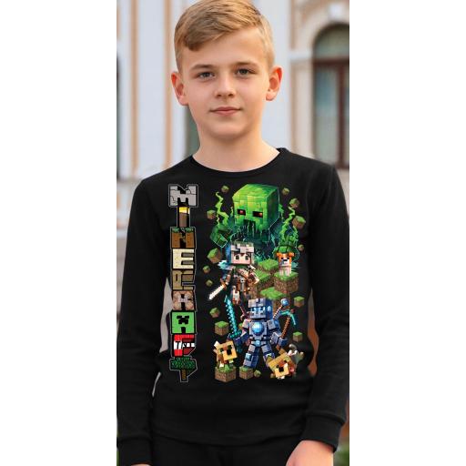 „Черна блуза с цветен Minecraft дизайн за деца“
