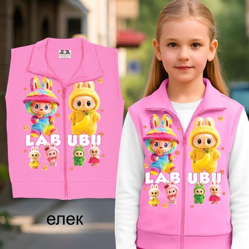 Елек плътен Лабубу в розово