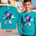„Детска блуза туркоаз с принт Sonic с микрофон“