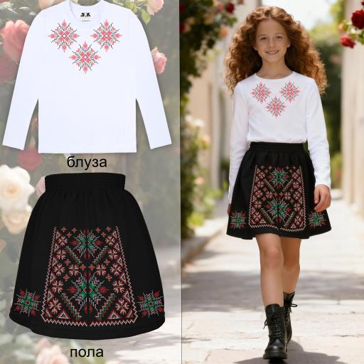 „Бяла блуза с шевици и черна пола за момиче“