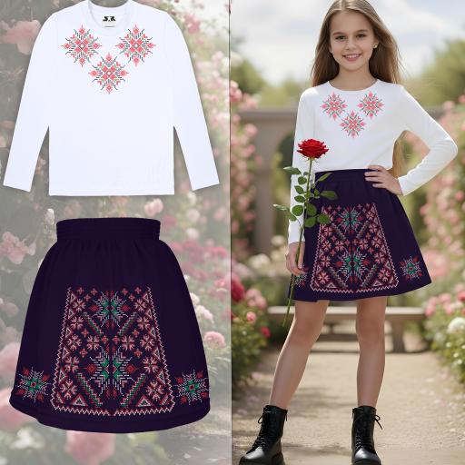 „Традиционен детски комплект с тъмносиня пола и шевици“