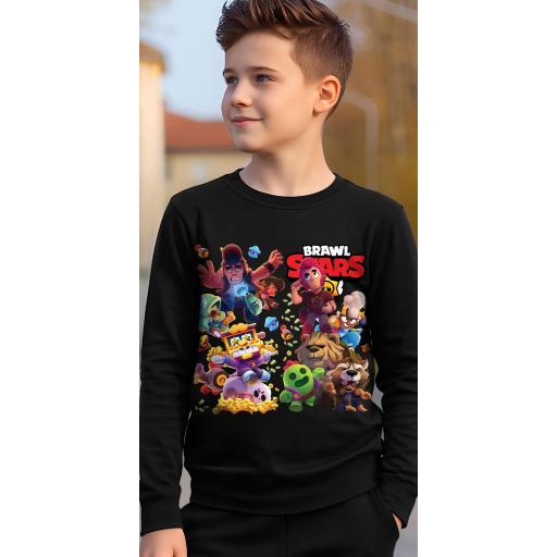„Черна блуза с цветен Brawl Stars дизайн за фенове“