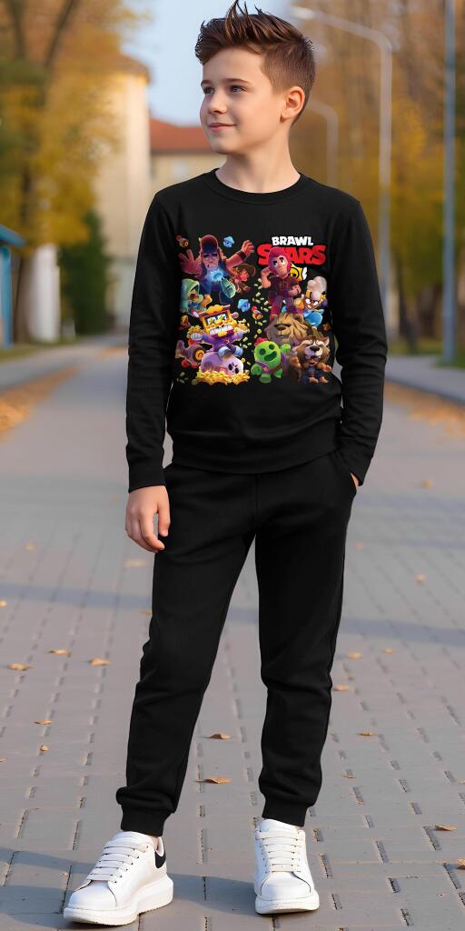 „Черна блуза с Brawl Stars герои и универсално долнище“