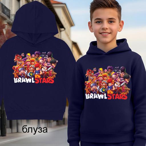 „Brawl Stars тъмносин суичър с качулка и принт на герои“