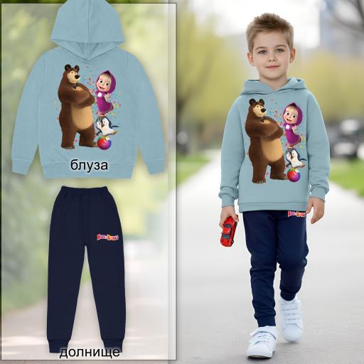 Комплект плътен 2 части (б.к./д.) Маша и Мечока в синьо