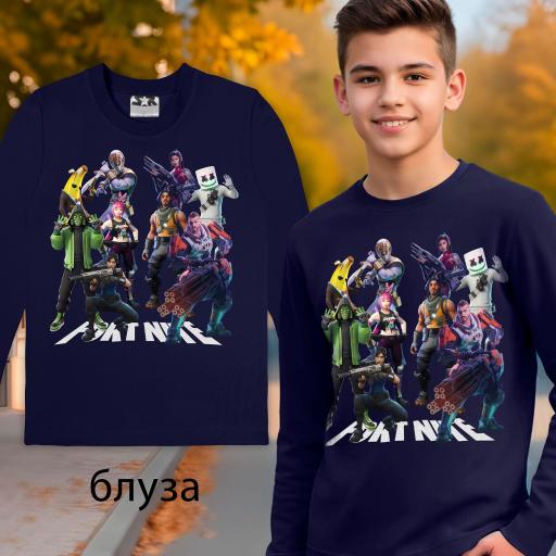 Детска блуза Fortnite с герои и DTF печат