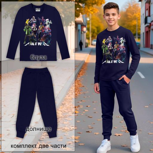 Детски комплект Fortnite – блуза с DTF печат и тъмно долнище