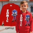 Детски суичър мастиленосин със щампа Супер Соник.