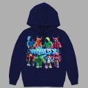 Детска блуза с качулка Roblox в тъмносиньо с ярък печат
