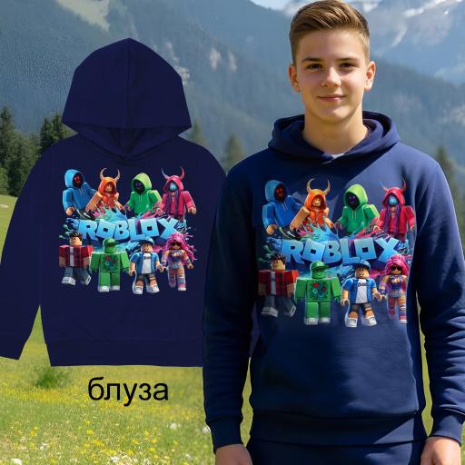 Детски суичър Roblox в тъмносиньо с герои от играта