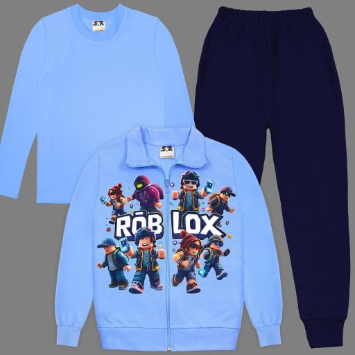 Детски комплект Roblox – син суичър, блуза и тъмно долнище