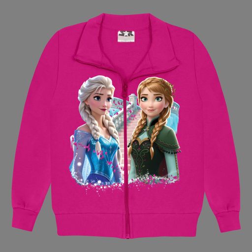 Детски суичър с героини от Frozen на розов фон.