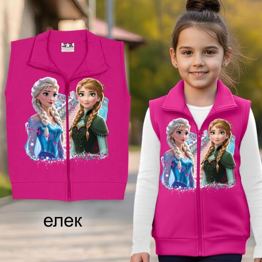 Елек в циклама за момиче с принцесите Елза и Анна от Frozen.