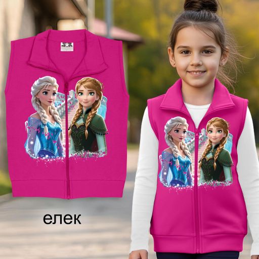 Елек в циклама за момиче с принцесите Елза и Анна от Frozen.