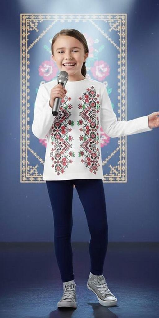 Комплект 2 части (б/к) с фолклорни мотиви в бяло 2