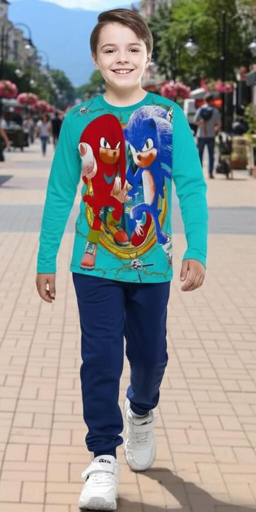 Комплект тънък 2 части (б/д) Супер Соник в морскосиньо