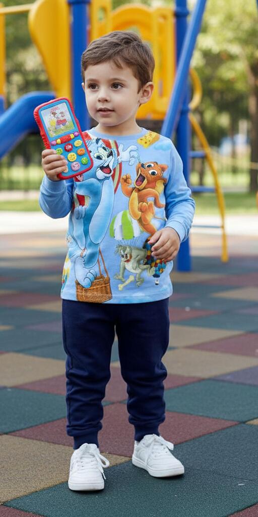 Комплект тънък 2 части (б/д) Том и Джери синьо