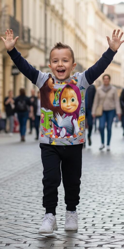 Комплект тънък 2 части (б/д) Маша и Мечока в сиво