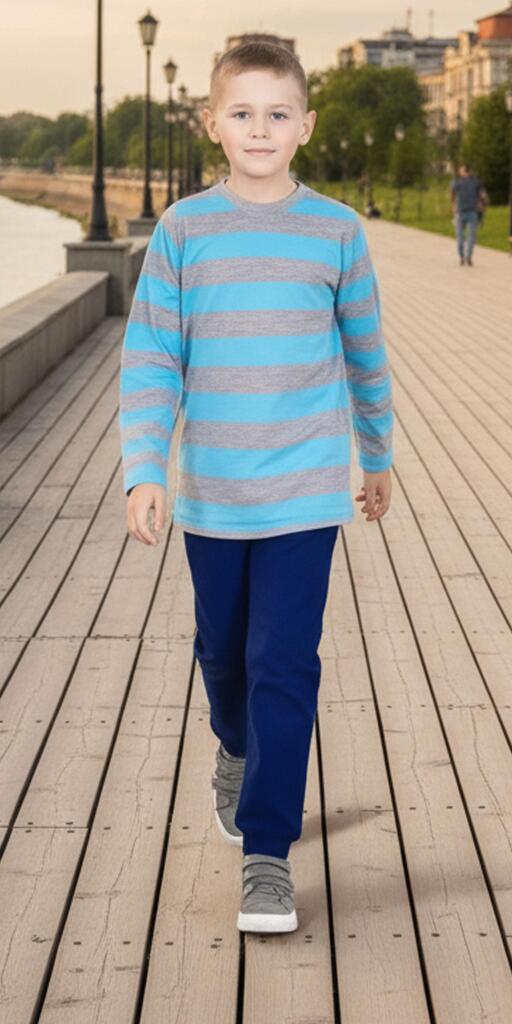 Комплект тънък 2 части (б/д) райе в сиво и синьо