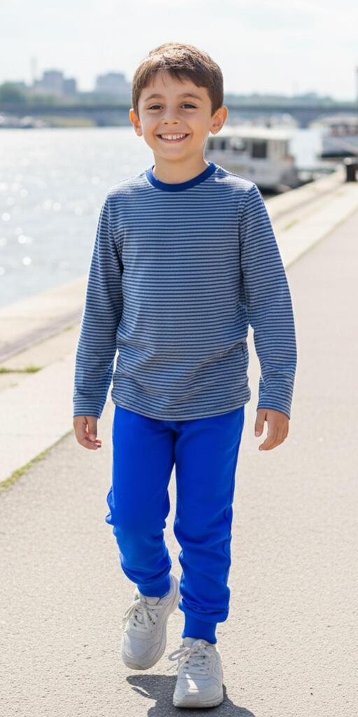 Комплект тънък 2 части (б/д) райе в сиво и мастиленосиньо