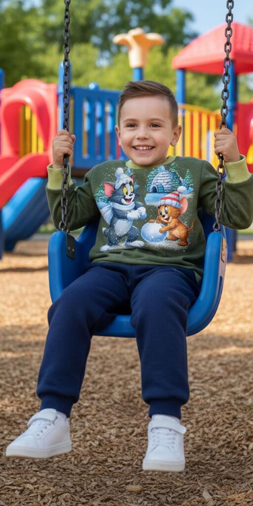 Комплект дебела вата 2 части (б/д) Том и Джери в тъмно хаки