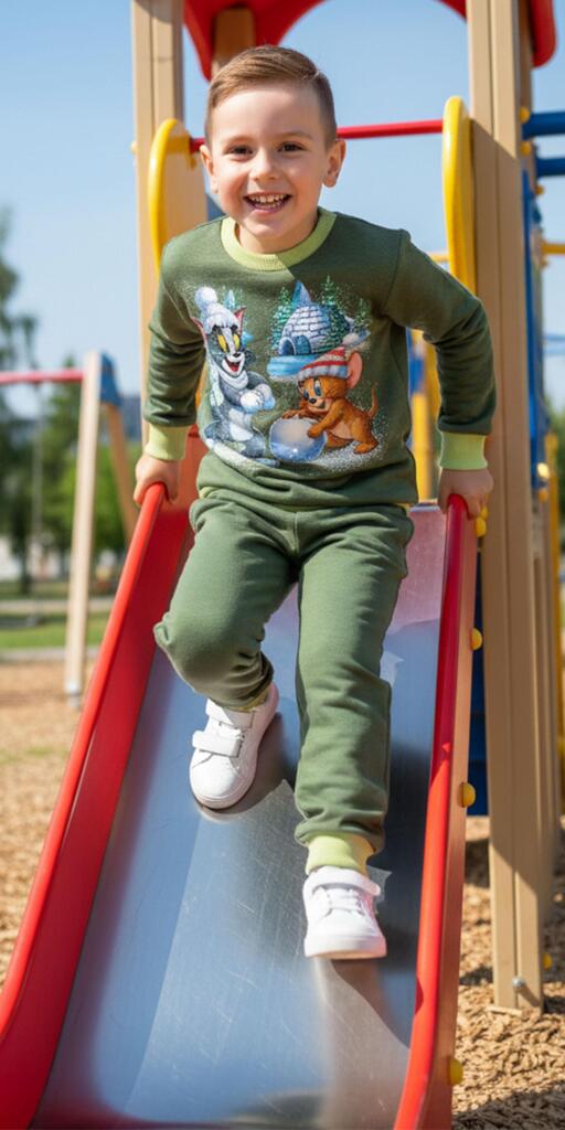 Комплект дебела вата 2 части (б/д) Том и Джери в тъмно хаки 2