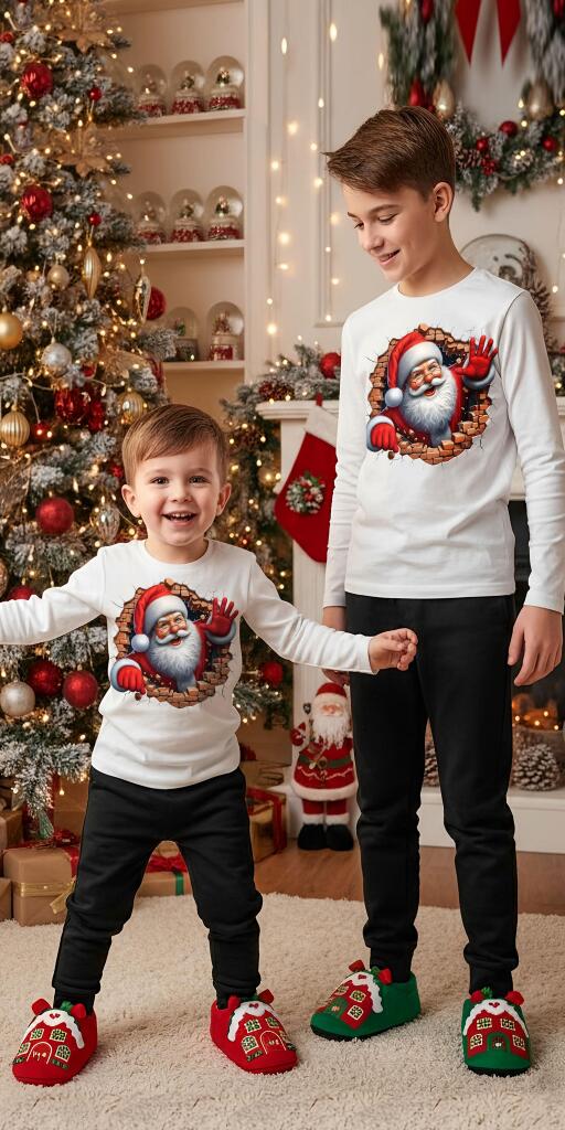 Комплект тънък 2 части (б/д) Дядо Коледа в бяло