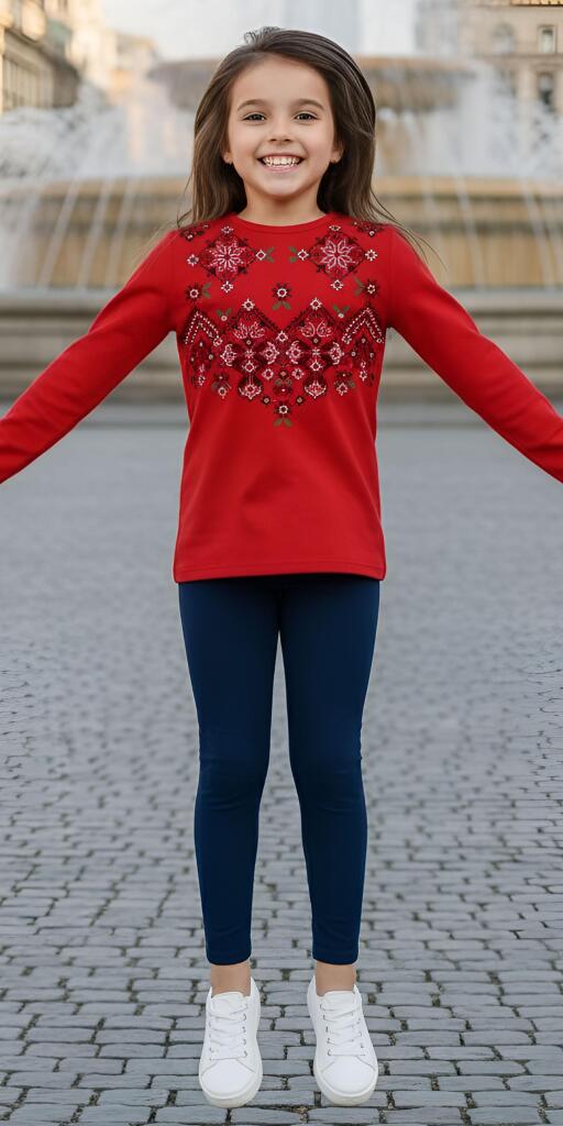 Комплект тънък 2 части (б/к) с фолклорни мотиви в червено 13